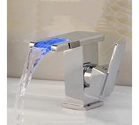 NBYGSC led Brass Tap Colors Changing Bathroom Sink Faucet, Single Handle 1 Hole Waterfall Basin Mixer, Chrome