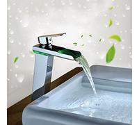 NBYGSC led, Brass Tap Waterfall, 3 Colors Changing Bathroom Faucet, Handle Single Hole Cold and Hot Water Mixer Vanity Sink Tap,High