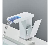 NBYGSC led Light Waterfall, taps for Bathroom Basin Brass, 3-Color Changing Lavatory Vanity Faucet, Single Handle 1 Hole Hot and Cold Water Mixer,White,Short