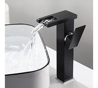 NBYGSC led Tap, Brass with Hot and Cold, Colors Changing Bathroom Sink Faucet, Single Handle 1 Hole Waterfall Basin Mixer Black,High