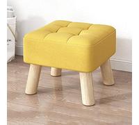 NBYGSC Linen Footstool Ottoman with Wood Legs for Living Room and Bedroom Yellow 30x30x34cm