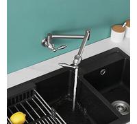 NBYGSC ller Commercial Wall Mount Folding Stretchable Brass Faucet with Double Joint Swing Arms Single Hole Two Handles, Kitchen Sink FA