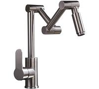 NBYGSC ller Stainless Steel Deck Mount Brushed Nickel Folding Stretchable Three Joint Swing Arms Kitchen Sink Faucet, Single Handle Hot and Cold Mixer Tap