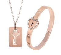 NBYGSC Locking Bracelet with Key For Women and Men - Bracelet Love Heart Lock Bracelets Bangle Key Pendant Necklace, Lock and Key Necklace For Couples