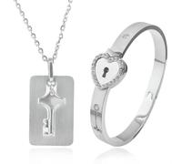 NBYGSC Locking Bracelet with Key For Women and Men - Bracelet Love Heart Lock Bracelets Bangle Key Pendant Necklace, Lock and Key Necklace For Couples