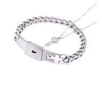 NBYGSC Locking Bracelet with Key For Women and Men - Bracelet Love Heart Lock Bracelets Bangle Key Pendant Necklace, Lock and Key Necklace For Couples
