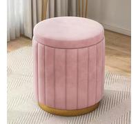 NBYGSC Luxurious Pink Velvet Round Stool - Upholstered Storage Seat for Bedroom & Living Room Soft Foot Rest & Extra Seating Compact 13x17 Inch