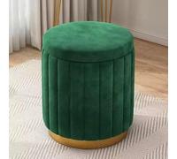 NBYGSC Luxury Velvet Round Stool - Soft Upholstered Foot Rest & Space-Saving Storage Seat for Bedroom & Living Room Stylish Dark Green (13x17 Inches)