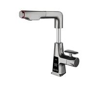NBYGSC Matte Black Digital Display Pull-out washbasin Faucet Can be Lifted and rotated Telescopic Full Copper Bathroom Cabinet Hot and Cold Water Faucet, Gray Digital Display Basin Pull-out
