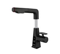 NBYGSC Matte Black Digital Display Pull-out washbasin Faucet Can be Lifted and rotated Telescopic Full Copper Bathroom Cabinet Hot and Cold Water Faucet, Black Digital Display Basin Pull-out