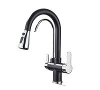 NBYGSC Matte Black Kitchen Faucet with Pull out Spray Rotating Water Filter Tap 3 Way Sink Mixer Smart Chrome Finish Type A