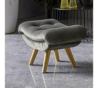 NBYGSC Mid Century Velvet - Curved Foot Stool with Wood Legs Soft Padded Foot Rest Bench Decorative Vanity Chair for Living Room & Bedroom - Green 60x35x30cm