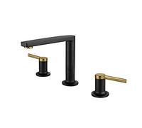 NBYGSC Mixer Brass Dual Handle Bathroom Sink 3 Hole Basin Tap Deck Mounted Lavatory Faucet with Hot and Cold Water,Brushed Gold(Black Gold)
