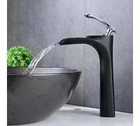 NBYGSC Mixer Brass, Single Handle Hot and Cold Waterfall Faucet, Basin taps Mixers Bathroom Sink Tap, High, Black Silver