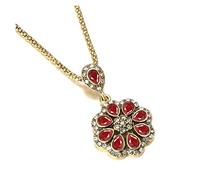 NBYGSC Necklace Hot Red Crystal Flower Pendant Necklace For Women Antique Color Boho Bridal Wedding Necklace,Necklace Household