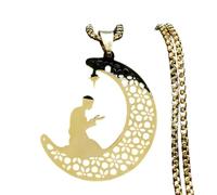 NBYGSC New 2025 Muslim Prayer Islamic Necklace Stainless Steel Gold Color Moon Star Spiritual Islam Pendant Necklaces Collier Decoration Jewelry Commemorative Accessories Trendy Best For Gift