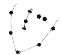 NBYGSC New 2026 Unisex Stainles Stell Lucky Five-Petal Flower Leaf Bracelet Rings Necklace Three Piece Set Woman Stylish Accessories Party Jewelry Fashion Trendy Creative Gift For Women and Men