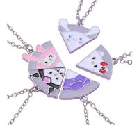 NBYGSC New 5 Pcs/Set Cartoon Animal Friends Necklace Rabbit Cat Pizza Puzzle Round Choker Gilrs Friendship Memorial Decoration Jewelry Commemorative Accessories Trendy Best For Gift