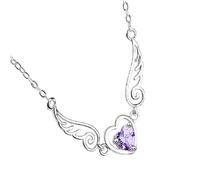 NBYGSC New 925 Sterling Silver On The Neck Collarbone Necklace Women Angel Wing Purple Zircon Pendant Chain Her Decoration Jewelry Commemorative with You Accessories Trendy Best For Gift