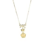 NBYGSC New Cubic Zirconia Bowknot Five Leaf Flower Pendant Necklace For Creative Woman Party Jewelry Gift -T77