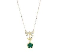 NBYGSC New Cubic Zirconia Bowknot Five Leaf Flower Pendant Necklace For Creative Woman Party Jewelry Gift -T77