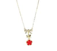 NBYGSC New Cubic Zirconia Bowknot Five Leaf Flower Pendant Necklace For Creative Woman Party Jewelry Gift -T77