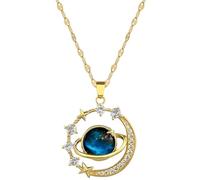 NBYGSC New Jewelry Retro Blue Zircon Dream Planet Pendant Necklace Women's Clavicle Chain Suitable for Daily Wear-T09