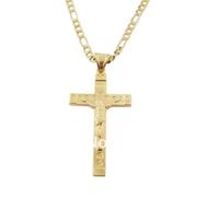NBYGSC New Yellow Gold Plated 24" Necklace&Jesus Cross Word Inri Pendant/Great Decoration Jewelry Commemorative with You Accessories Trendy Creative Best For Gift