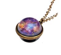 NBYGSC Planet Necklace For Women and Men, Solar System Universe Space Two-Sided Glass Pendant Necklace, Saturn Necklace Gold, Solar System Necklace, Earth Necklace