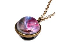 NBYGSC Planet Necklace For Women and Men, Solar System Universe Space Two-Sided Glass Pendant Necklace, Saturn Necklace Gold, Solar System Necklace, Earth Necklace