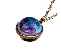 NBYGSC Planet Necklace For Women and Men, Solar System Universe Space Two-Sided Glass Pendant Necklace, Saturn Necklace Gold, Solar System Necklace, Earth Necklace