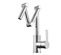 NBYGSC Pot Filler Brass Folding Three Extent Arm Sink Faucet, Hole Deck Mounted Cold and Hot Kitchen Mixer Tap, Single Handle,Black (Color :