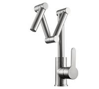 NBYGSC Pot Filler Brass Folding Three Extent Arm Sink Faucet, Hole Deck Mounted Cold and Hot Kitchen Mixer Tap, Single Handle,Black (Color :