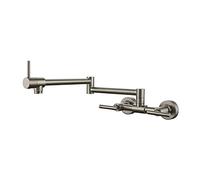 NBYGSC Pot Filler Folding Double Joint Swing Arm Wall Mount Brass Handle 2 Hole Faucet for Kitchen Sink, Brushed Nickel, Hot and Cold