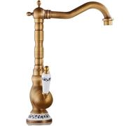 NBYGSC Premium Kitchen Mixer Tap Double Handle Hot Cold Faucet Full Copper Construction Swivel for Vegetable & Dishwashing Sink Ceramic Gourd Spout