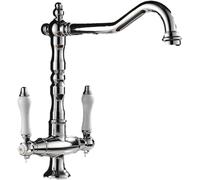 NBYGSC Premium Kitchen Mixer Tap Double Handle Hot Cold Faucet Full Copper Swivel for Vegetable Dishwashing Sink Elegant Plating Finish & Stylish