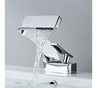 NBYGSC Premium Waterfall Hot & Cold Mixer Tap for Bathroom Copper Basin Faucet with Ceramic Valve Single Hole Installat Water-Saving Elegant Bright Silver Finish.