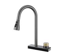 NBYGSC Pull out, Big Waterfall Faucet 3 Functions Sprayers, Single Hole Sink Mixer Kitchen Tap with Rotate Button,Black Shower Head
