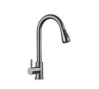 NBYGSC Pull out Faucet Deck Mounted Mixer Tap with Stream Sprayer Hot Cold Water Silver Grey Finish Ideal for Kitchen & Bathroom Sinks