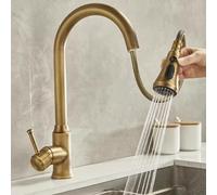 NBYGSC Pull out Kitchen Mixer Faucet Antique Telescopic Swivel Brass Hot and Cold Water Kitchen Sink Faucet-Antique