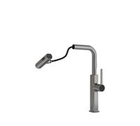 NBYGSC Pull out Kitchen Mixer Tap Waterfall 3 Modes Multifunctional All Copper Faucet with Intelligent Hot/Cold Digital Display Gray Finish