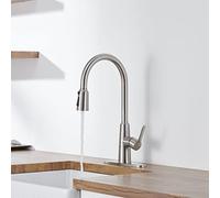 NBYGSC Pull out Sprayer Brushed Nickle,Stainless Steel High ARC Sink Faucet, 3 Way Setting Single Handle Kitchen Faucets with Deck Plate