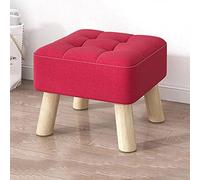 NBYGSC Red Linen Ottoman Footstool with Wood Legs for Living Room and Bedroom 30x30x26cm