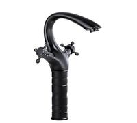 NBYGSC Retro All-Copper Double-Handle Single-Hole Basin Faucet washbasin Plus High Hot and Cold Faucet, Black Ancient High
