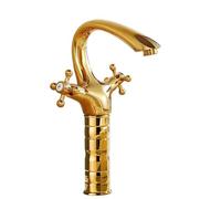 NBYGSC Retro All-Copper Double-Handle Single-Hole Basin Faucet washbasin Plus High Hot and Cold Splash Proof Faucet, Gold High