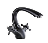 NBYGSC Retro All-Copper Double-Handle Single-Hole Basin Faucet washbasin with High Hot and Cold Faucet, Black Ancient Low