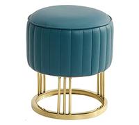 NBYGSC Round Footrest for Couch Upholstered Leather Stool with Metal Legs Stylish Foot Stool for Living Room & Bedroom Vanity Chair (Dark Blue-B)