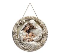 NBYGSC Round Nativity Scene Ornament - The Birth of Jesus Wall Hanging, Winter Holiday Sign Decoration | Indoor Door Window Living Room Bedroom Display | Religious Christmas Decor For Seasonal Home