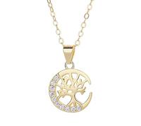 NBYGSC S /14K Gold Plated Tree of Life with Zircon Pendant Necklace, Creative Jewelry for Women
