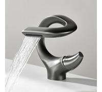 NBYGSC S Shaped Waterfall Faucet for Bathroom Hot Cold Basin Mixer Copper Bathtub Tap with Ceramic Valve Water-Saving - Gray Finish